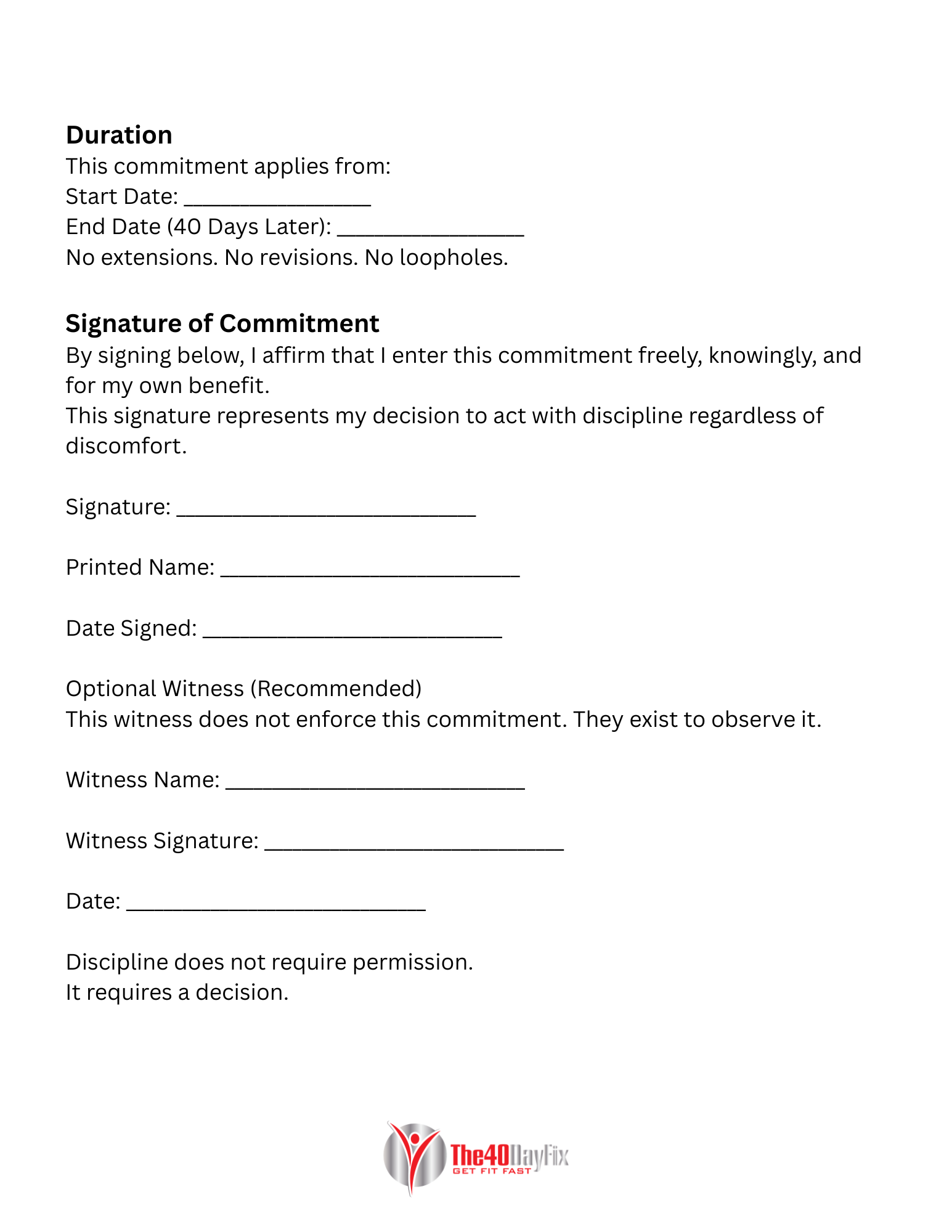 40 Day Personal Commitment