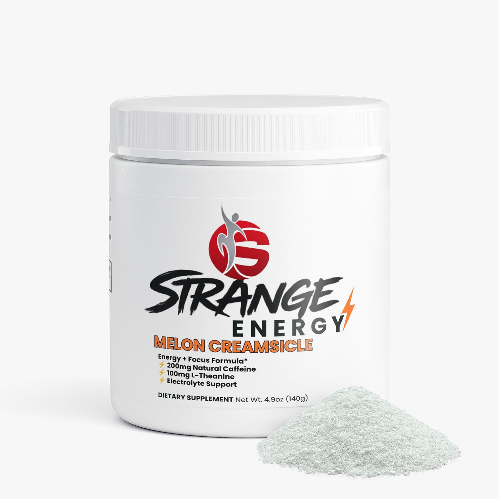 Strange Energy Powder, melon creamsicle flavour, sugar-free energy drink powder