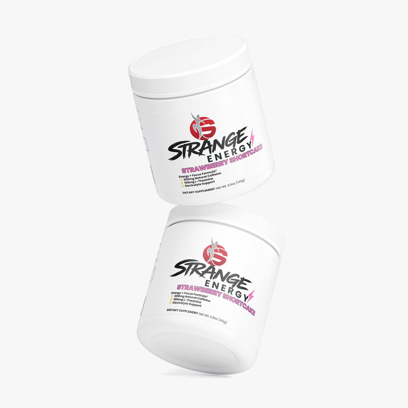 Strange Energy Powder, strawberry shortcake flavour, sugar-free pre workout powder