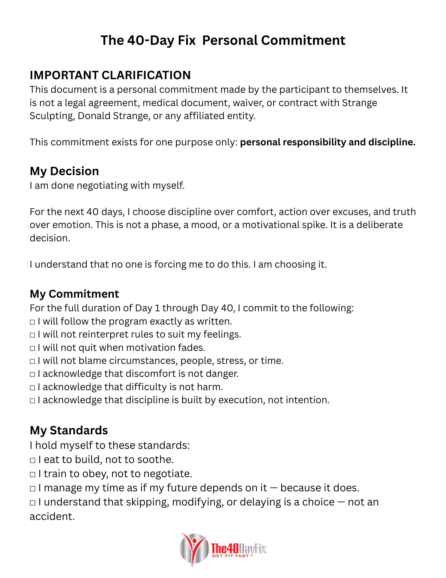 40 Day Personal Commitment