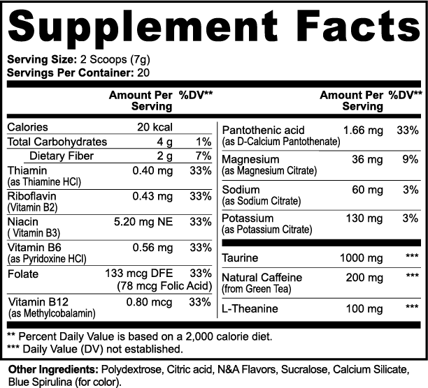 Strange Energy Powder cotton candy supplement facts panel