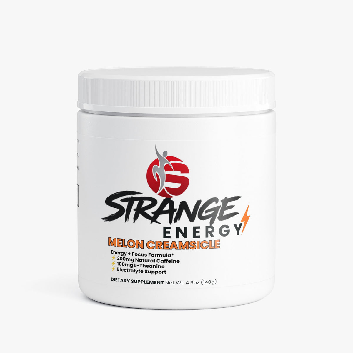 Strange Energy Powder, melon creamsicle flavour, sugar-free energy drink powder