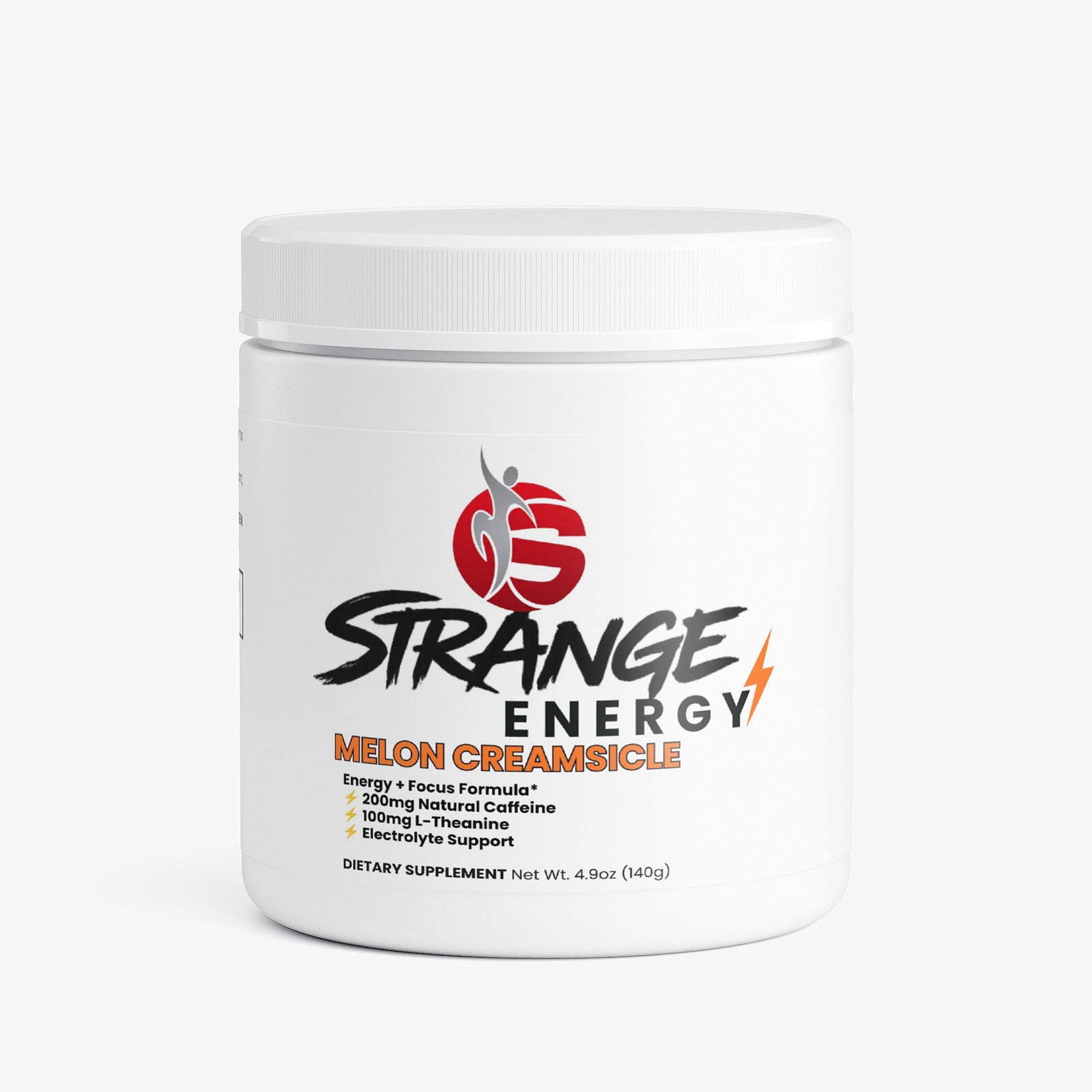 Strange Energy Powder, melon creamsicle flavour, sugar-free energy drink powder