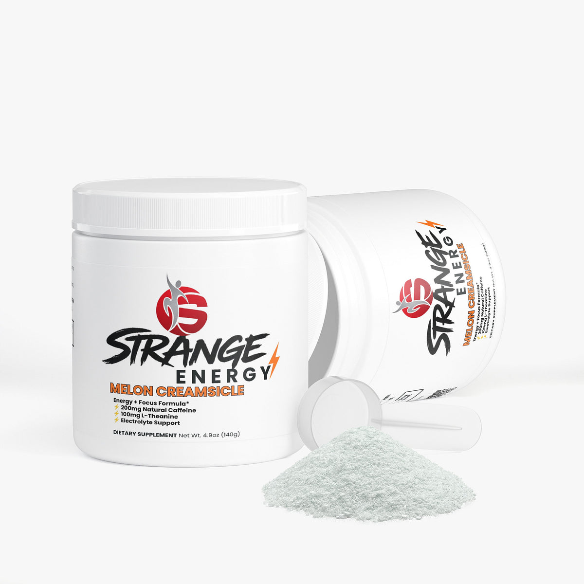 Strange Energy Powder, melon creamsicle flavour, sugar-free energy drink powder