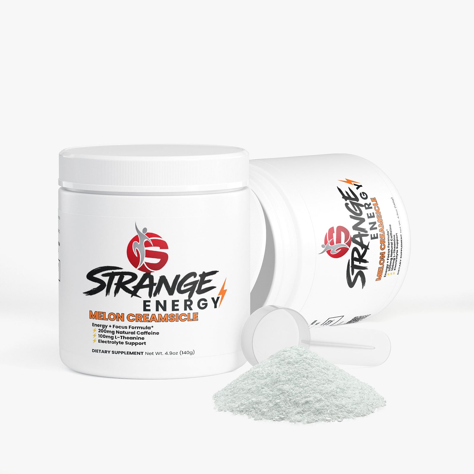 Strange Energy Powder, melon creamsicle flavour, sugar-free energy drink powder