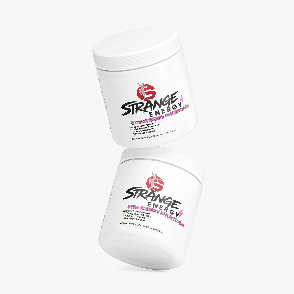 Strange Energy Powder, strawberry shortcake flavour, sugar-free pre workout powder